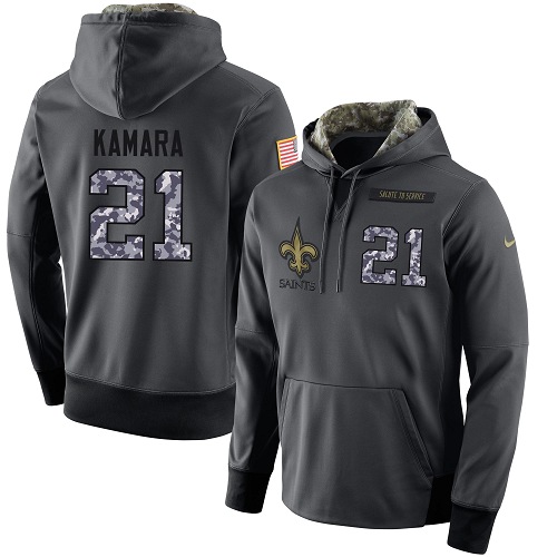 Nike Saints #21 Alvin Kamara Stitched Black Men's Anthracite Salute to Service Player Performance Hoodie
