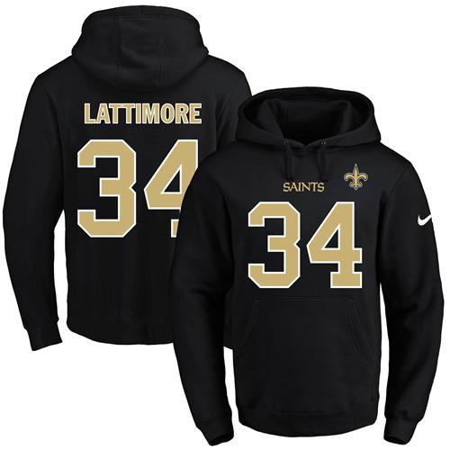 Nike Saints #34 Marshon Lattimore Black Name & Number Pullover NFL Hoodie