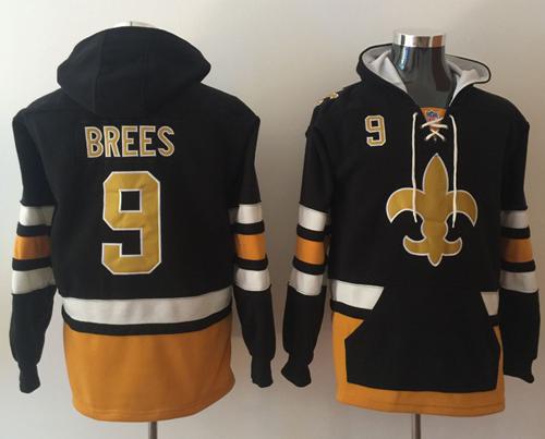 Nike Saints #9 Drew Brees Black Gold Name & Number Pullover NFL Hoodie