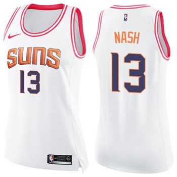 Nike Suns #13 Steve Nash White Pink Women's NBA Swingman Fashion Jersey