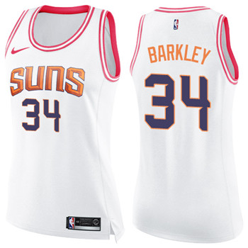 Nike Suns #34 Charles Barkley White Pink Women's NBA Swingman Fashion Jersey