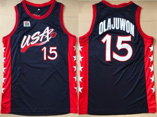 Nike Team USA #15 Hakeem Olajuwon Navy Blue 1996 Dream Team Stitched NBA Jersey Nike Team USA #15 Hakeem Olajuwon Navy Blue 1996 Dream Team Stitched NBA Jersey