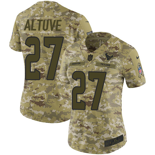 Nike Texans #27 Jose Altuve Camo Women's Stitched NFL Limited 2018 Salute to Service Jersey Nike Texans #27 Jose Altuve Camo Women's Stitched NFL Limited 2018 Salute to Service Jersey
