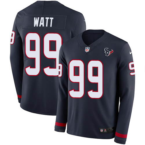 Nike Texans #99 J.J. Watt Navy Blue Team Color Men's Stitched NFL Limited Therma Long Sleeve Jersey Nike Texans #99 J.J. Watt Navy Blue Team Color Men's Stitched NFL Limited Therma Long Sleeve Jersey