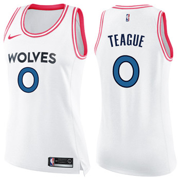 Nike Timberwolves #0 Jeff Teague White Pink Women's NBA Swingman Fashion Jersey