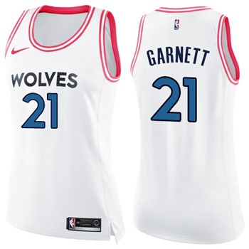Nike Timberwolves #21 Kevin Garnett White Pink Women's NBA Swingman Fashion Jersey Nike Timberwolves #21 Kevin Garnett White Pink Women's NBA Swingman Fashion Jersey