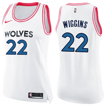 Nike Timberwolves #22 Andrew Wiggins White Pink Women's NBA Swingman Fashion Jersey Nike Timberwolves #22 Andrew Wiggins White Pink Women's NBA Swingman Fashion Jersey