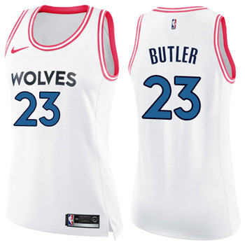 Nike Timberwolves #23 Jimmy Butler White Pink Women's NBA Swingman Fashion Jersey