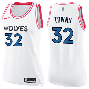 Nike Timberwolves #32 Karl-Anthony Towns White Pink Women's NBA Swingman Fashion Jersey Nike Timberwolves #32 Karl-Anthony Towns White Pink Women's NBA Swingman Fashion Jersey