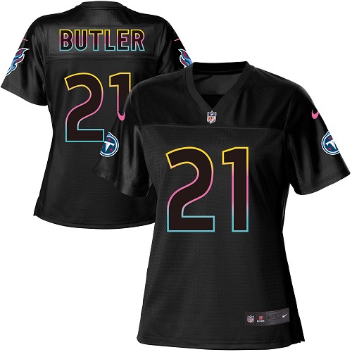 Nike Titans #21 Malcolm Butler Black Women's NFL Fashion Game Jersey