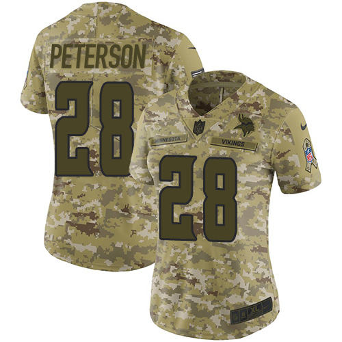Nike Vikings #28 Adrian Peterson Camo Women's Stitched NFL Limited 2018 Salute to Service Jersey Nike Vikings #28 Adrian Peterson Camo Women's Stitched NFL Limited 2018 Salute to Service Jersey
