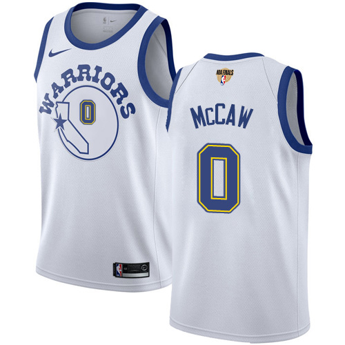 Nike Warriors #0 Patrick McCaw White Throwback The Finals Patch NBA Swingman Hardwood Classics Jersey