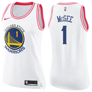 Nike Warriors #1 JaVale McGee White Pink Women's NBA Swingman Fashion Jersey