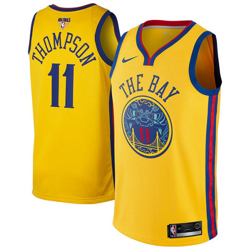 Nike Warriors #11 Klay Thompson Gold The Finals Patch NBA Swingman City Edition Jersey Nike Warriors #11 Klay Thompson Gold The Finals Patch NBA Swingman City Edition Jersey