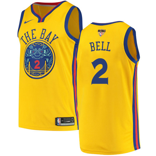 Nike Warriors #2 Jordan Bell Gold The Finals Patch NBA Swingman City Edition Jersey