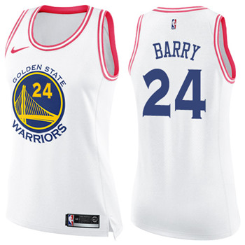 Nike Warriors #24 Rick Barry White Pink Women's NBA Swingman Fashion Jersey