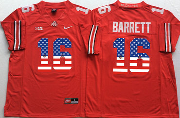 Ohio State Buckeyes 16 J.T. Barrett Red USA Flag College Football Jersey Ohio State Buckeyes 16 J.T. Barrett Red USA Flag College Football Jersey