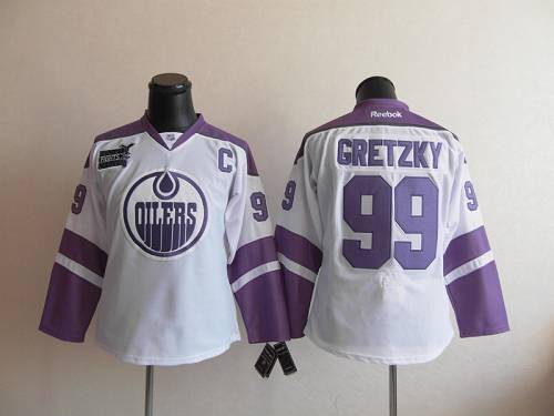 Oilers #99 Wayne Gretzky White Purple Women's Thanksgiving Edition Stitched NHL Jersey