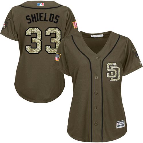 Padres #33 James Shields Green Salute to Service Women's Stitched MLB Jersey Padres #33 James Shields Green Salute to Service Women's Stitched MLB Jersey