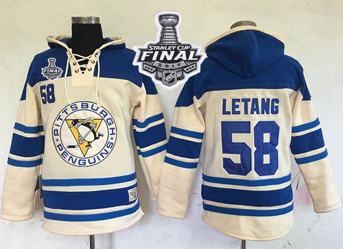 Penguins #58 Kris Letang Cream Sawyer Hooded Sweatshirt 2017 Stanley Cup Final Patch Stitched NHL Jersey Penguins #58 Kris Letang Cream Sawyer Hooded Sweatshirt 2017 Stanley Cup Final Patch Stitched NHL Jersey