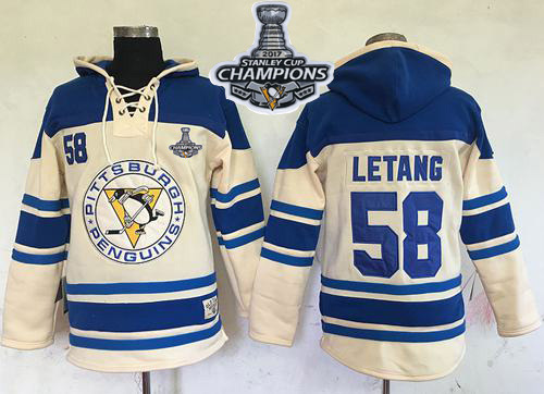 Penguins #58 Kris Letang Cream Sawyer Hooded Sweatshirt 2017 Stanley Cup Finals Champions Stitched NHL Jersey Penguins #58 Kris Letang Cream Sawyer Hooded Sweatshirt 2017 Stanley Cup Finals Champions Stitched NHL Jersey