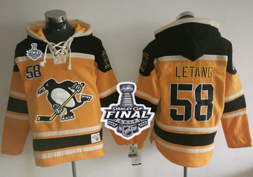 Penguins #58 Kris Letang Gold Sawyer Hooded Sweatshirt 2017 Stanley Cup Final Patch Stitched NHL Jersey Penguins #58 Kris Letang Gold Sawyer Hooded Sweatshirt 2017 Stanley Cup Final Patch Stitched NHL Jersey