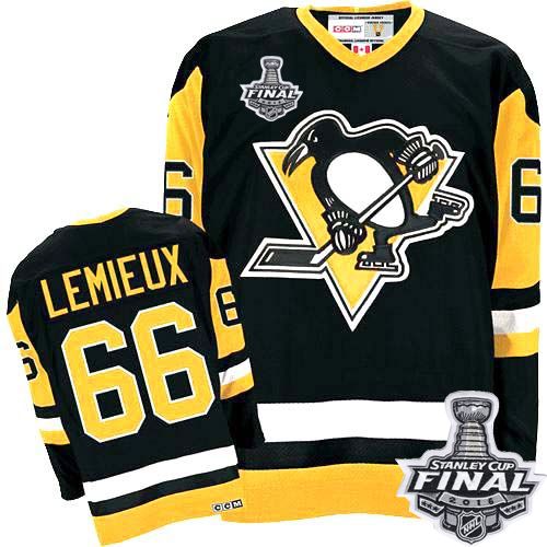 Penguins #66 Mario Lemieux Black CCM Throwback 2016 Stanley Cup Final Patch Stitched Youth NHL Jersey