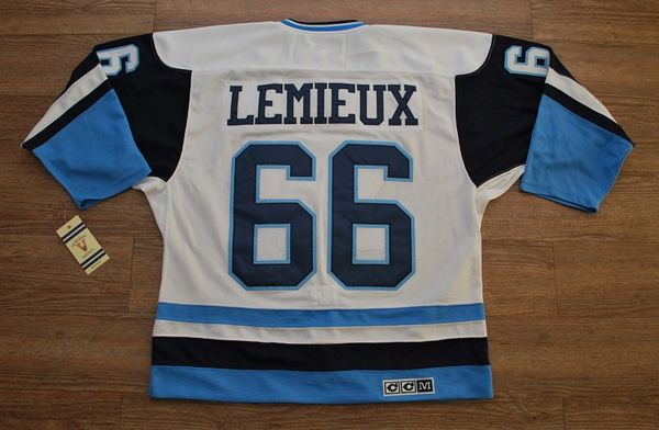 Youth Penguins #66 Mario Lemieux Stitched White Blue CCM Throwback NHL Jersey