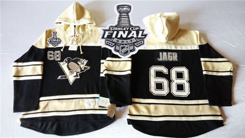 Penguins #68 Jaromir Jagr Black Sawyer Hooded Sweatshirt 2017 Stanley Cup Final Patch Stitched NHL Jersey