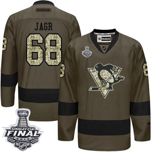 Penguins #68 Jaromir Jagr Green Salute to Service 2016 Stanley Cup Final Patch Stitched NHL Jersey