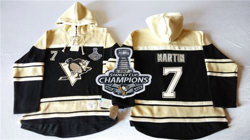 Penguins #7 Paul Martin Black Sawyer Hooded Sweatshirt 2017 Stanley Cup Finals Champions Stitched NHL Jersey