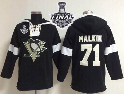 Penguins #71 Evgeni Malkin Black 2017 Stanley Cup Final Patch NHL Pullover Hoodie