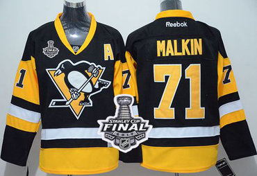 Penguins #71 Evgeni Malkin Black Alternate 2017 Stanley Cup Final Patch Stitched Youth NHL Jersey