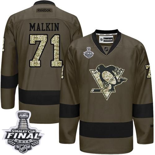 Penguins #71 Evgeni Malkin Green Salute to Service 2016 Stanley Cup Final Patch Stitched NHL Jersey