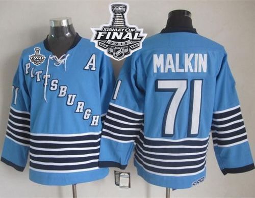 Penguins #71 Evgeni Malkin Light Blue CCM Throwback 2016 Stanley Cup Final Patch Stitched NHL Jersey