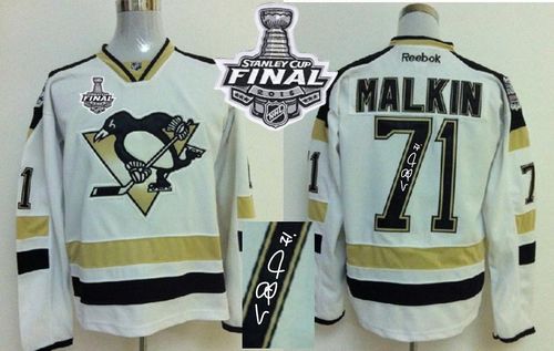 Penguins #71 Evgeni Malkin White 2014 Stadium Series Autographed 2016 Stanley Cup Final Patch Stitched NHL Jersey