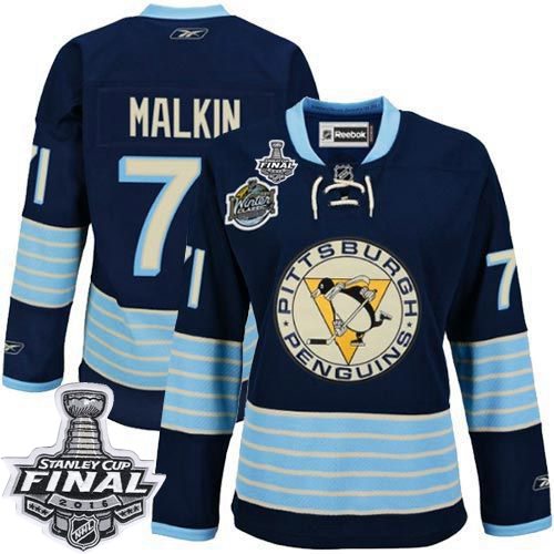 Penguins #71 Evgeni Malkin Women 2011 Winter Classic Vintage Dark Blue 2016 Stanley Cup Final Patch Stitched NHL Jersey