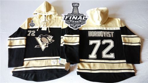 Penguins #72 Patric Hornqvist Black Sawyer Hooded Sweatshirt 2016 Stanley Cup Final Patch Stitched NHL Jersey