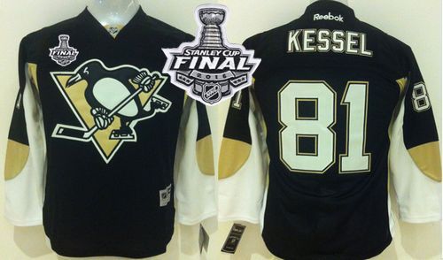 Penguins #81 Phil Kessel Black 2016 Stanley Cup Final Patch Stitched Youth NHL Jersey