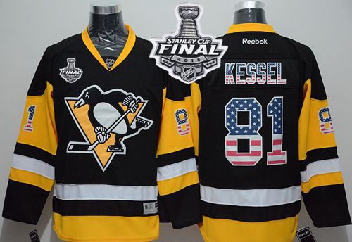 Penguins #81 Phil Kessel Black Alternate USA Flag Fashion 2016 Stanley Cup Final Patch Stitched NHL Jersey