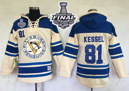 Penguins #81 Phil Kessel Cream Sawyer Hooded Sweatshirt 2017 Stanley Cup Final Patch Stitched NHL Jersey