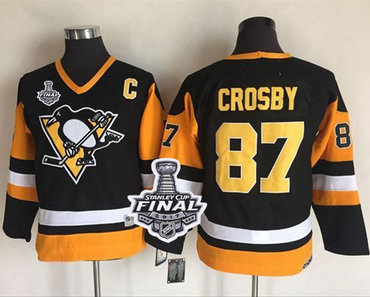 Penguins #87 Sidney Crosby Black Alternate CCM Throwback 2017 Stanley Cup Final Patch Stitched Youth NHL Jersey