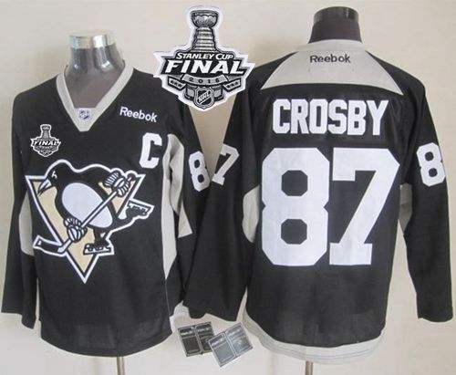 Penguins #87 Sidney Crosby Black Practice 2016 Stanley Cup Final Patch Stitched NHL Jersey