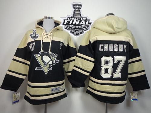 Penguins #87 Sidney Crosby Black Sawyer Hooded Sweatshirt 2016 Stanley Cup Final Patch Stitched Youth NHL Jersey