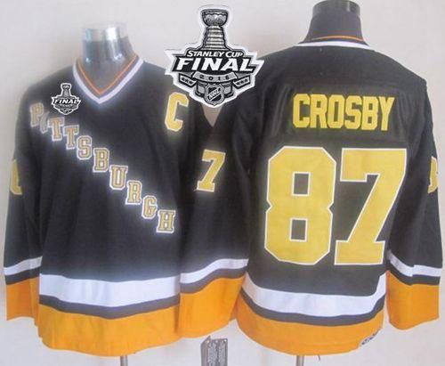 Penguins #87 Sidney Crosby Black Yellow CCM Throwback 2016 Stanley Cup Final Patch Stitched NHL Jersey Penguins #87 Sidney Crosby Black Yellow CCM Throwback 2016 Stanley Cup Final Patch Stitched NHL Jersey
