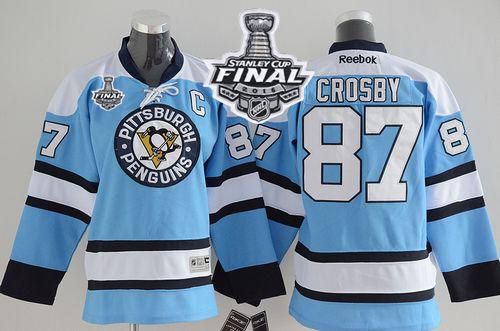 Penguins #87 Sidney Crosby Blue 2016 Stanley Cup Final Patch Stitched Youth NHL Jersey