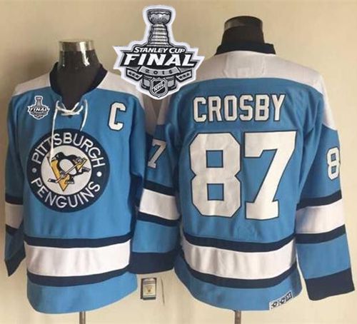 Penguins #87 Sidney Crosby Blue Alternate CCM Throwback 2016 Stanley Cup Final Patch Stitched NHL Jersey