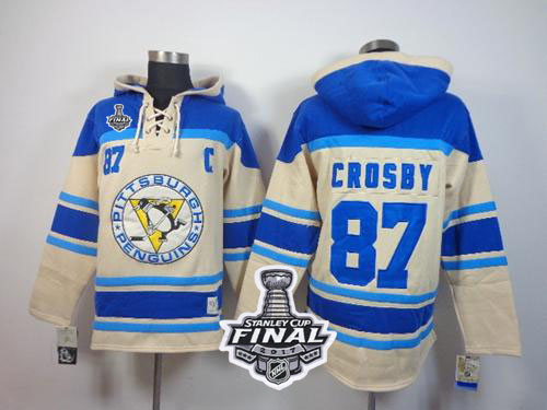 Penguins #87 Sidney Crosby Cream Sawyer Hooded Sweatshirt 2017 Stanley Cup Final Patch Stitched NHL Jersey Penguins #87 Sidney Crosby Cream Sawyer Hooded Sweatshirt 2017 Stanley Cup Final Patch Stitched NHL Jersey