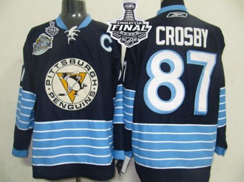 Penguins #87 Sidney Crosby Dark Blue 2011 Winter Classic Vintage 2016 Stanley Cup Final Patch Stitched NHL Jersey