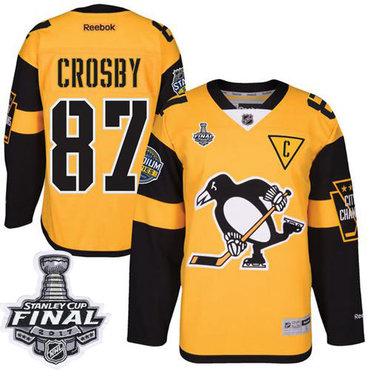 Penguins #87 Sidney Crosby Gold 2017 Stadium Series Stanley Cup Final Patch Stitched Youth NHL Jersey